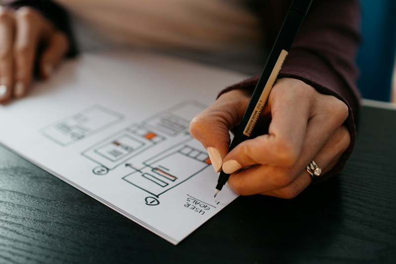 Designer sketching and testing a digital interface as part of an iterative discovery process